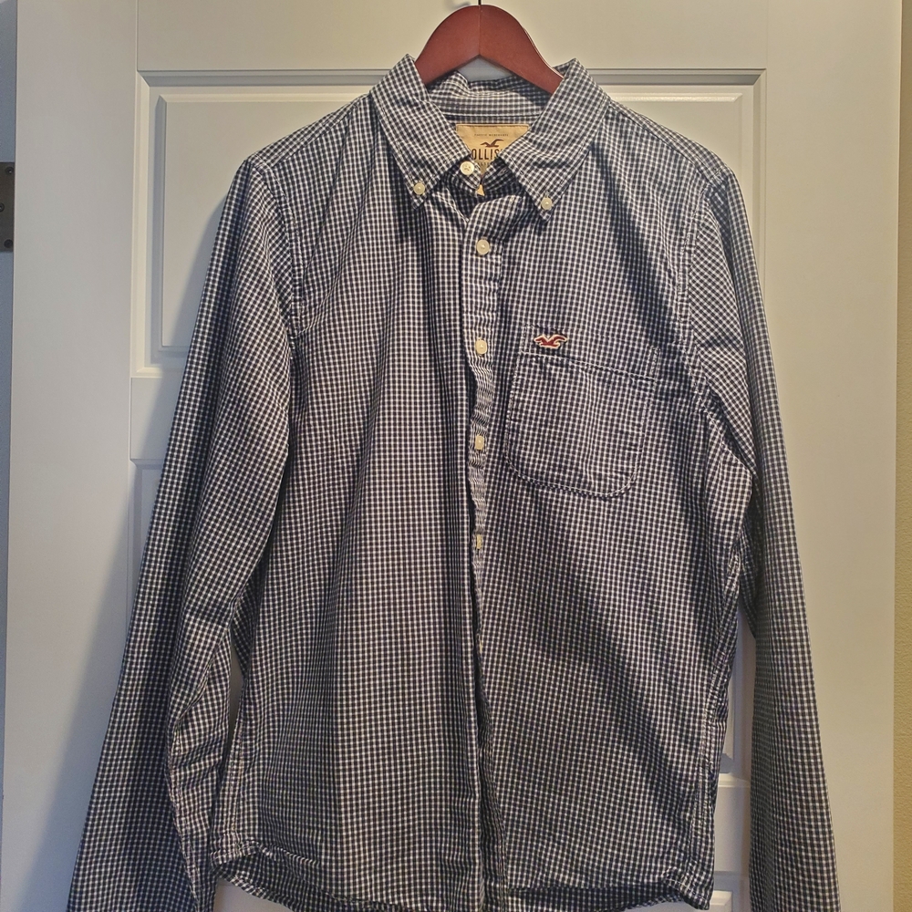 Hollister Blue and White Checkered Shirt
